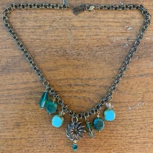 Chunky blue bead metal necklace